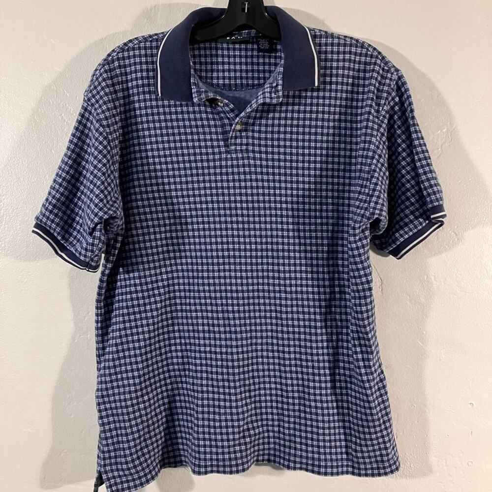 Vintage 90s Trader Bay Plaid Blue‎ Polo Shirt